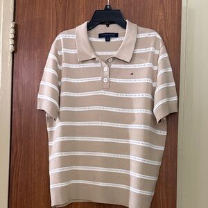 Tommy Hilfiger Men's Beige and White Polo Shirt